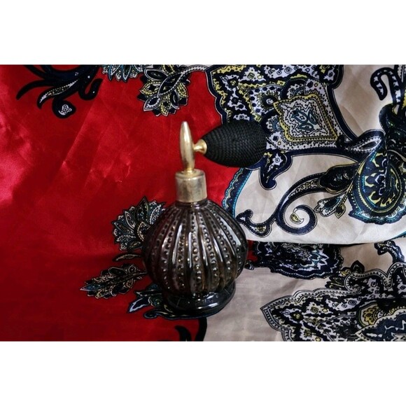 Unbranded  Clear Black Glass Beaded Ribbed Design Perfume Bottle Classic Vintage - Picture 2 of 5